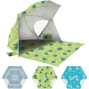 OutdoorMaster Pop Up Beach Umbrella, Portable Beach Tent Shelter, Beach Shade Sun Canopy with UPF 50+ UV Protection, Extendable Floor with Carrying Bag