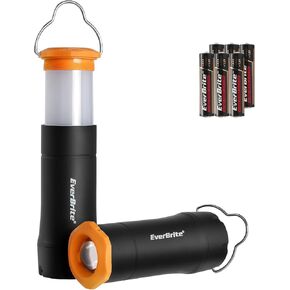 EverBrite 2-in-1 Mini Lanterns and Flashlights with 3 Modes, 2 Pack Portable Outdoor LED Zoomable Torches, AAA Batteries Included - for Hurricane Supplie Camping, Hiking, Night Walking, Emergency
