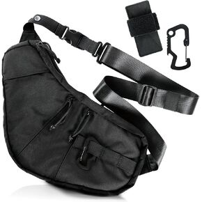 CCW Sling Bag - Conceal Carry Crossbody with Adjustable Holster EDC Chest Pack, Regular, Black