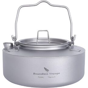 Boundless Voyage Camping 700ml Titanium Kettle with Folding Handle Big Capacity Pot Outdoor Tableware Drinkware Ti3100D