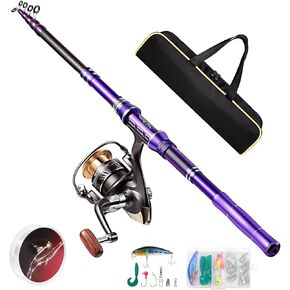 Carbon Fiber Fishing Rod and Reel Combos, Portable Telescopic Fishing Pole with Spinning Reel, Travel Bag for Saltwater Freshwater