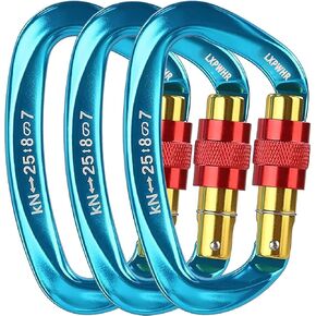 D Shape Carabiner 25KN Heavy Duty Climbing Mountaineer Expanding exploratory Caverns Connection Protection Locking Carabiner Clip Carabiner Screw Lock Hammock Camping Outdoor Equipment…