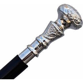 Vintage Antique Walking Cane Wooden Walking Stick Silver Brass Handle Knob Gift Brand Antique Handicraft Hub