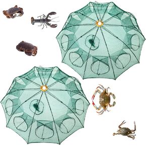 37.4 x 13.78 Inch Collapsible Crab Trap 10 Holes 10 Sides Foldable Fishing Nets with Rope Bait Box and Float Marker Circle for Minnows Fish Crawfish Crab Lobster Shrimp