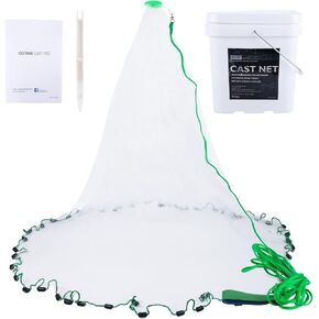 Goture American Fishing Cast Net Saltwater Freshwater, 3/8inch 1/4in Mesh Size Casting Net for Bait Fish Shrimp Trap, Black Sinkers, 3ft/4ft/5ft/6ft/8ft/10ft Radius Throw Cast Net with Needle