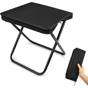 Keweis Portable Folding Camping Stool, Lightweight Zipper Packed Folding Chair, Lightweight Camp Stool for Outdoor, Backpacking, Travel, Hiking, Fishing (Black)