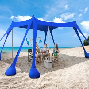 Beach Canopy Beach Tent Sun Shelter 10x10ft Beach Shade Outdoor Pop Up Sunshade UPF50+ with 8 Sandbags, Sand Shovels, Ground Pegs, Stability Poles for Family Camping Fishing Yard Picnics