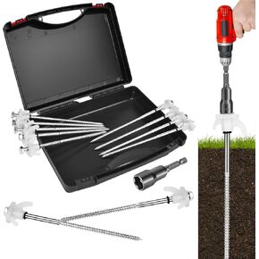 12 Pack Tent Stakes Heavy Duty 8 Inch Ground Anchor Screw Camping Stakes with Luminous Head Metal Threaded Tent Pegs, Includes Hex Head Driver and Storage Box