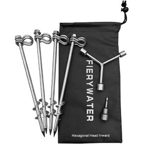 Ground Anchors Screw in 4 Pack-12 Inch Heavy Duty Galvanized Tent Stakes Kit with Double Anchor Points for Swing and Trampoline Set High Wind Solid Metal Ground Stakes