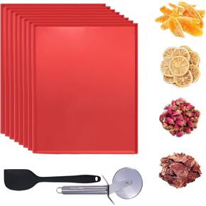 8PCS Silicone Dehydrator Trays for Fruit Leather 12 x 10 Inch Non-stick Dehydrator Mats with Edge for Fruit Vegetables Meat Herbs Liquid Crackers with Silicone Scraper and Cutter Wheel