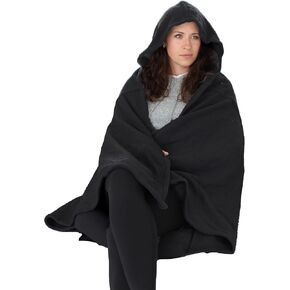 Fiber Filled AnyWear Cushion, Hooded Fleece & Vinyl Weather Resistant Blanket with Cushion, Great for Outdoor Camping, Picnics, Stadium, Sports, Beach, Concerts, and Travel, Cobalt