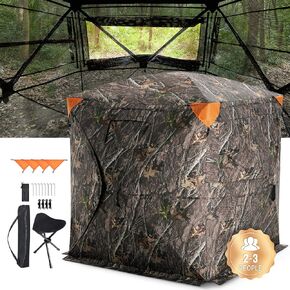 VEVOR Hunting Blind, 270° See Through Ground Blind, 2-3 Person Pop Up Deer Blind for Hunting with Carrying Bag, Portable Resilient Hunting Tent, One-Way See-Through Mesh for Turkey and Deer Hunting