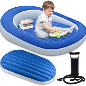 Inflatable Toddler Travel Bed with Handle Pump, Portable Toddler Bed Air Mattress for Camping, Traveling, Hotel, or Home Use, Portable Air Mattress for Kids Travel
