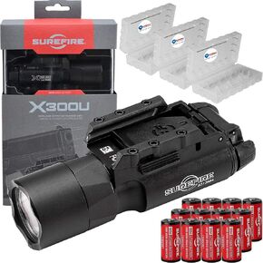 SureFire X300U-A Ultra High Output 1000 Lumens LED Weapon Light, Black, with 12 Extra CR123A and 3 Battery Cases - Universal/Picatinny Lever Latch Rail Mount, Z-XBC Push/Toggle Switch, 6V