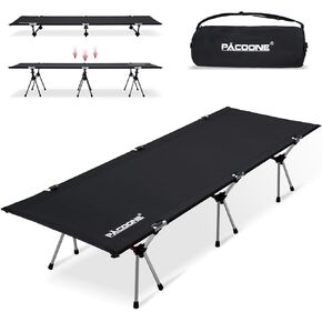 2-in-1 Ultralight Folding Camping Cot with Leg Extenders, Military Camping Cots Bed, Heavy Duty Folding Sleeping Camping Cot for Backpacking Hiking Travel Tent, Support 330 Lbs(Black)