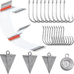 Surf Saltwater Fishing Tackle Kit,36PCS Surf Fishing Leader Rigs with Pyramid Sinkers Disc Sinkers Fishing Wire Leader Circle Hooks Saltwater Fishing Hooks Ocean Saltwater Fishing Gear