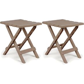 Camco Adirondack Portable Outdoor Camping Small Weatherproof Rustproof Durable Plastic Folding Side Table for Indoor and Outdoor Use, 2 Pack, Taupe
