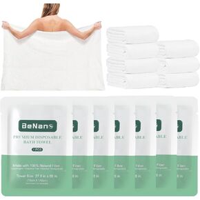 Premium Disposable Towel 55 in x 27.5 in Large Bath Towel Travel Towel Washcloth Reusable for Hotel Camping Sports Hiking Beach Swimming Vacation Massage Salon Gym Biodegradable (7 Pack)