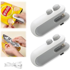 Mini Bag Sealer,2 in 1 Usb Rechargeable Chip Bag Sealer Heat Seal,Snack Bag Sealer,Upgrade Portable Handheld Rechargeable Vacuum Food Sealer Bag Sealing Machine for Snacks Chips Fresh Storage (2pcs)
