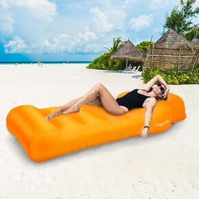 inflatable couch - Rapid Inflation | Portable & Stylish Design - Ideal for Camping, Hiking, Pool, and Festivals - Strong Weight Capacity (Orange)