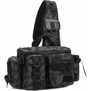 YIANTU-Fishing Tackle Backpack Fishing Fanny Pack Crossbody Bag Fishing Tackle Box Organizer with Rod & Gear Holder, Ideal for Fishing, Camping, Hiking and More!, 16.5*8.3*6.7inches