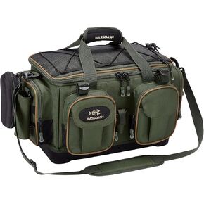 BASSDASH Fishing Tackle Shoulder Bag Water Resistant Lightweight Gear Storage Pack with Hard Molded Bottom Rain Cover