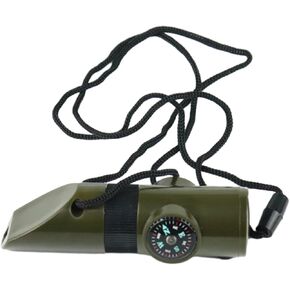 Multifunctional 7 in 1 Camping Hiking Outdoor Whistle with Compasses Magnifier LED Flashlight Thermometer for Survival