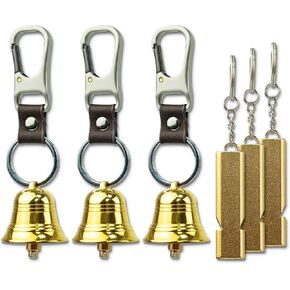3 Pcs 1.5 Inch Emergency Bear Bell with Whistle Set for Hikers, 3 in 1 Bear Whistle Hiking for Cycling.