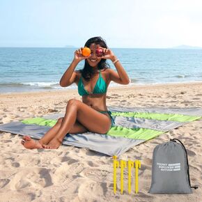 TOURIT Sandproof Beach Blanket Waterproof Beach Mat, 83"x79" lightweight Beach Blanket for 4-7 Adult, Portable Picnic Blanket with Pocket and Stakes, Family Outdoor Blanket for Travel, Camping, Hiking
