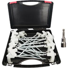 20 Pack 8" Heavy Duty Metal Tent Nails, Metal Anchor Screws, Ground Anchors Screw in, Glow in The Dark Tent Stakes, hex pegs drillable Tent Stakes and Hexagon Head Drive and Storage Box