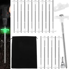 Tandefio 20 Pcs 8 Inch Tent Stakes Screw in Heavy Duty Metal Tent Stakes Screws Hex Pegs Drillable Tent Stakes Ground Anchor Peg Threaded Tent Spike with Hex Head Driver (Illuminant White)