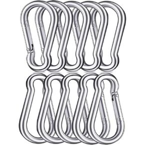 3 Inch Carabiner Spring Snap Hook Steel Clip Link Buckle Heavy Duty 8x80mm 10 Pcs for Outdoor Camping Hiking Hammock Swing, White