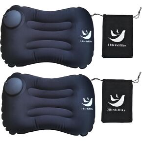 2 Pack Inflatable Pillow Camping, Inflatable Air Pillow for Neck and Lumbar Support, Press-to-Inflate Design, Travel Pillows for Camping, Hiking, and Backpacking - Black