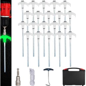 10PCS Camping Tent Stakes Heavy Duty,8 Inch Screw in Tent Stakes Heavy Duty,Nightglow Metal Tent Stakes,with Hex Head Driver,Nail Lifter,Ropes,White