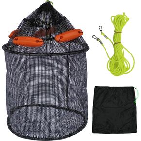 Drasry Large Floating Fishing Basket for Live Bait Shrimp Minnow Mesh Storage Cage Portable Rubber Coated Nylon Baitfish Net Bucket Storage