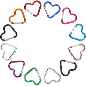 12Pcs Heart Shaped Carabiner,Aluminum Heart Keychain,10 Colors Heart Keychain Clip for Dog Leash Water Bottle Holder,Outdoor Travel Walking