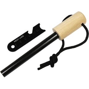 WEST LAKE 1/2" x 5" Jumbo Sized Ferrocerium (Ferro) Rod Flint Survival Fire Starter Kit with Wood Handle and Striker
