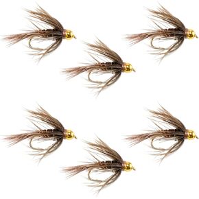 The Fly Fishing Place Bead Head Soft Hackle Pheasant Tail Nymph Fly Fishing Flies - Trout and Bass Wet Fly Pattern - 6 Flies Hook Size 14
