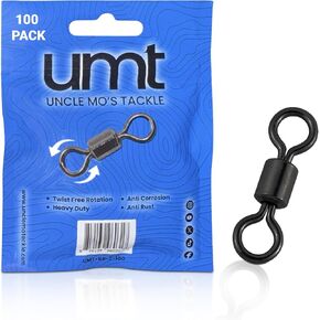 UMT - 100 Pack Ball Bearing Fishing Crane Swivels Stainless Steel Heavy Duty Black Nickel Terminal Tackle for Saltwater and Freshwater Size #2 130Ib Size #3 65lb