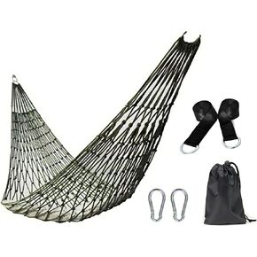 KNC Outdoor Travel Camping Sport Hammock with Tree Straps for Hanging, Army Green Net Mesh Nylon Sleeping Bed Swing with Hooks for Garden Beach Camping Hunting Hiking Traveling