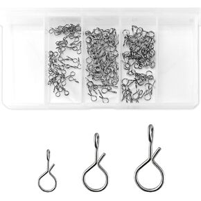 150-Pack Fly Fishing Snaps Twist Clips, 3/5 Sizes Stainless Steel Quick Change Lure Snaps No Knot Snap Quick Snap Fast Snap Lure Connector for Jigs Lures Fishing Clips Swivels Fishing Tackle