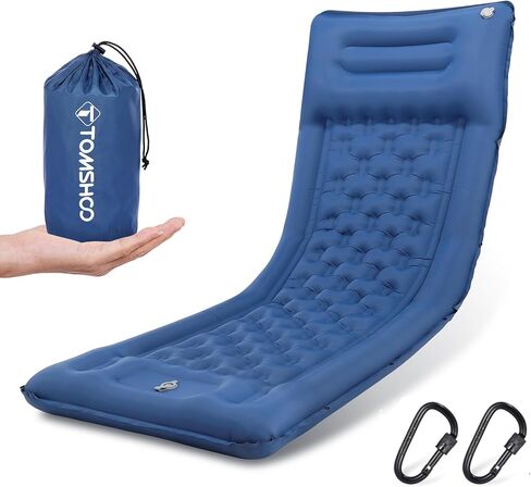 TOMSHOO Sleeping Pad, Ultralight Camping Mat Inflatable Sleeping Mat 77''X28'' Camping Mattress with Pillow Built-in Foot Pump with 2 Carabiners for Camping, Hiking, Travel, Tent in Saudi Arabia