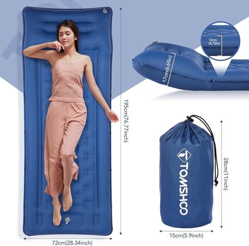 TOMSHOO Sleeping Pad, Ultralight Camping Mat Inflatable Sleeping Mat 77''X28'' Camping Mattress with Pillow Built-in Foot Pump with 2 Carabiners for Camping, Hiking, Travel, Tent in Saudi Arabia