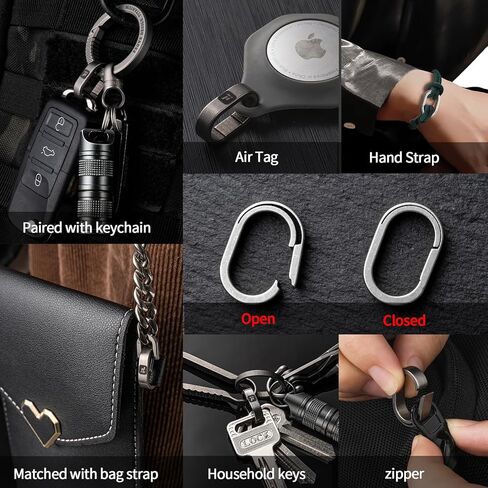 FEGVE حلقات سلسلة مفاتيح من التيتانيوم مع حلقتين مفاتيح من الفولاذ المقاوم للصدأ، حلقة تسلق صغيرة حامل مفاتيح صغير سريع الفك توصيل ملحقات سلسلة المفاتيح لقلادة حقيبة المفاتيح المنزلية in Kuwait