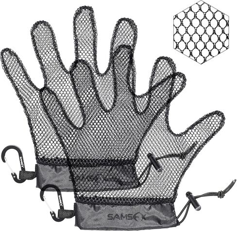 SAMSFX Fishing Landing Glove Fish Catching Gloves Openwork Anti-Slip Fish Protection Mitt with Carabiner Clip in Saudi Arabia