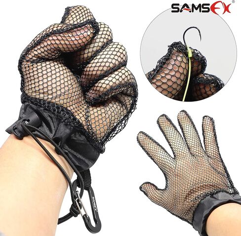 قفاز صيد السمك من SAMSFX، قفازات صيد السمك، قفازات مخرمة مضادة للانزلاق لحماية الأسماك مع مشبك حلقة تسلق in Kuwait