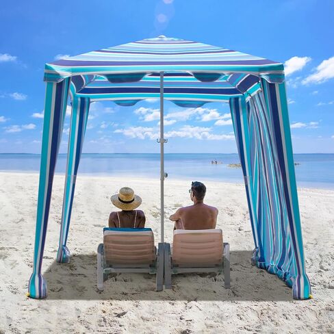 Beach Cabana, 6.5'×6.5' Beach Canopy, Cool Cabana Beach Tent with Sand Pockets, Instant Sun Shelter with Privacy Sunwall, Easy Set up and Take Down, Blue Paint in Kuwait