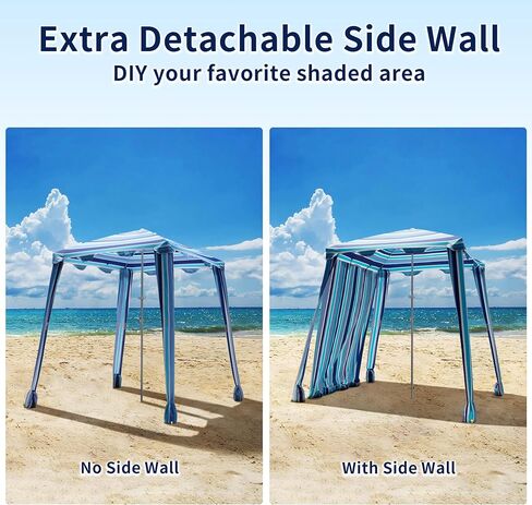 Beach Cabana, 6.5'×6.5' Beach Canopy, Cool Cabana Beach Tent with Sand Pockets, Instant Sun Shelter with Privacy Sunwall, Easy Set up and Take Down, Blue Paint in Kuwait