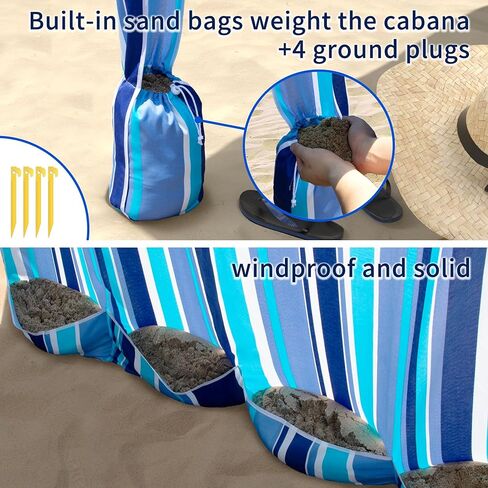 Beach Cabana, 6.5'×6.5' Beach Canopy, Cool Cabana Beach Tent with Sand Pockets, Instant Sun Shelter with Privacy Sunwall, Easy Set up and Take Down, Blue Paint in Kuwait