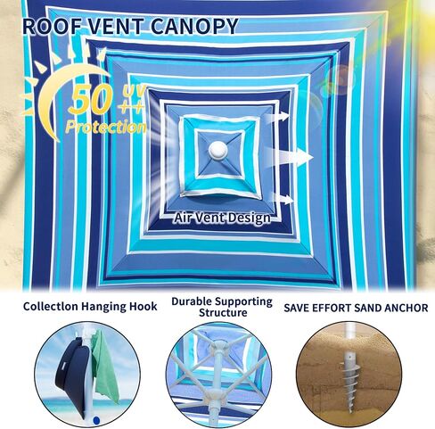 Beach Cabana, 6.5'×6.5' Beach Canopy, Cool Cabana Beach Tent with Sand Pockets, Instant Sun Shelter with Privacy Sunwall, Easy Set up and Take Down, Blue Paint in Kuwait
